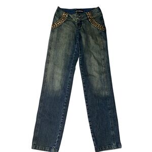 BrazilRoxx Studded Jeans Womens 2 Straight Leg Dark Wash Embellished